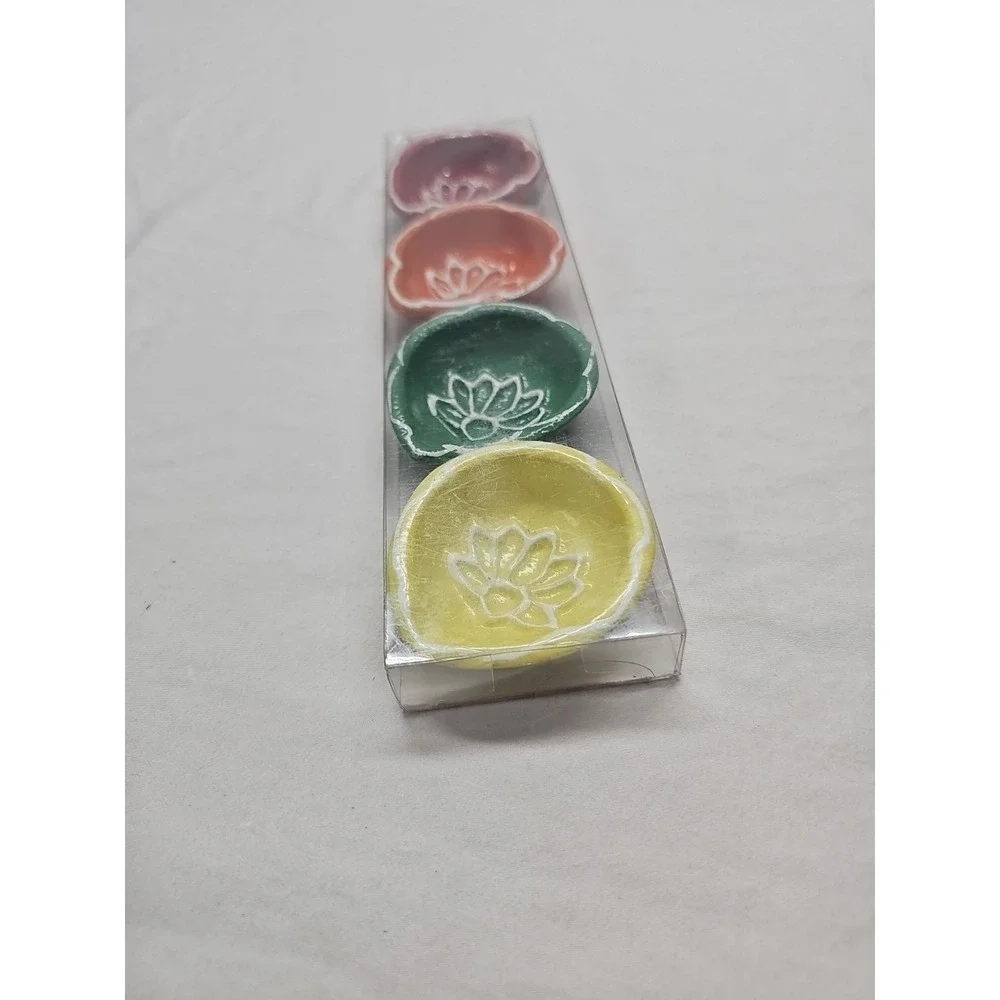 Diwali Celebration Metal Diya Set of 4 with Cotton Brand New Colorful Dish India
